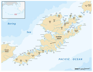 Vector map of the Aleutian Island of Unalaska, Alaska, United States