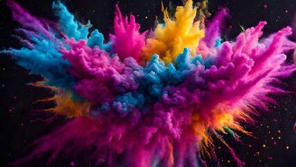 Fototapeta na wymiar Holi Festival Vibrant Colored Powder Explosion Mid Air Macro Shot