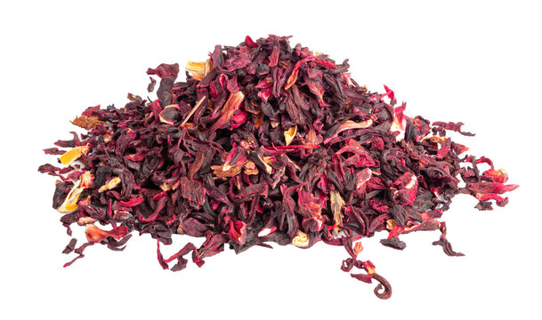 Dry Hibiscus Tea Isolated, Dry Rose Petals, Fruit Red Tea, Karkade Leaves, Dried Herbal Drink, Roselle Petal