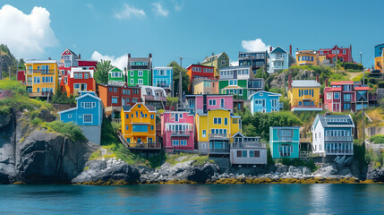 Colorful houses perched along the waterfront background - Powered by Adobe