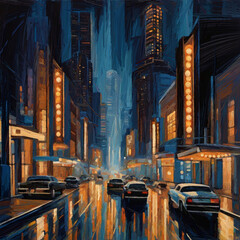 New York City at Night in Oil, The painting is full of life and excitement, and it is sure to be a conversation starter.