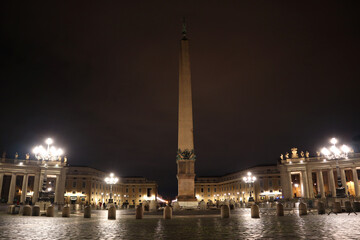 St. Peter's Square at night time in the Vatican, Italy