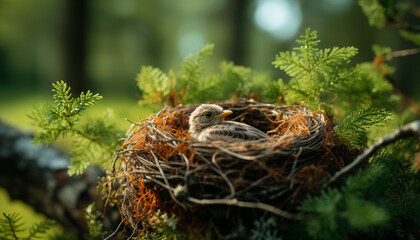 bird's nest on a tree. the birth of new birds.