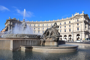 Fototapeta na wymiar Naiad Fountain on Republic Square in Rome, Italy