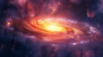 Spiral galaxy in space with stars and nebulae, cosmic background