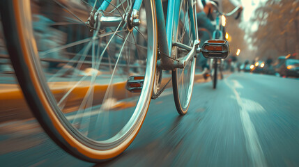 Bike wheels in close-up, capturing movement background - Powered by Adobe