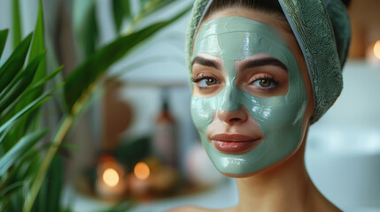 Woman with facial mask in a spa setting.