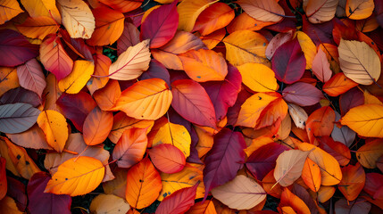 carpet of fallen leaves in rich, warm colors background