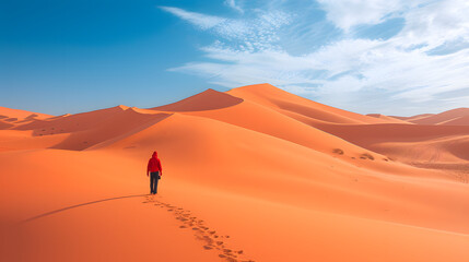 Fototapeta na wymiar lone camel caravan making its way through the dunes background