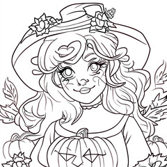 halloween coloring book for teens, vector illustration line art