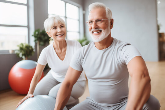 Senior couple doing physical and sports activity. Idea of an active and healthy lifestyle.