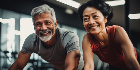 Senior couple enjoying exercise and sport as part of their daily routine. Highlights the importance of physical activity for health.