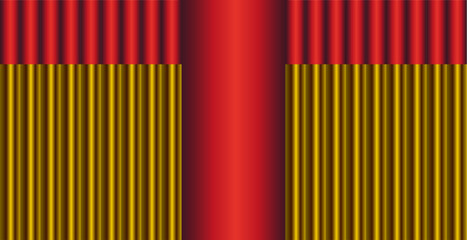 Illustration of luxurious red and gold theater curtains, evoking anticipation for a grand stage performance or elegant event.