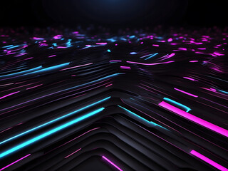 Abstract black technology background with neon glowing lines design.