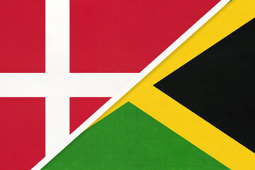 Denmark and Jamaica, symbol of country. Danish vs Jamaican national flags.