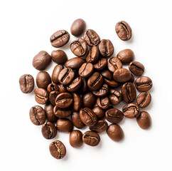 small pile of roasted coffee beans on a white background - 755554997