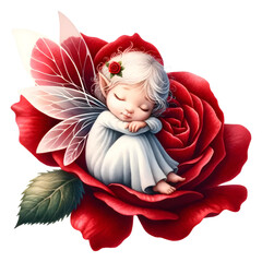 Obraz na płótnie Canvas Cute magical fairy sleeping watercolor clipart or Wishmecle fairy