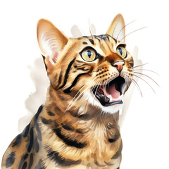 A watercolor painting of a bengal cat