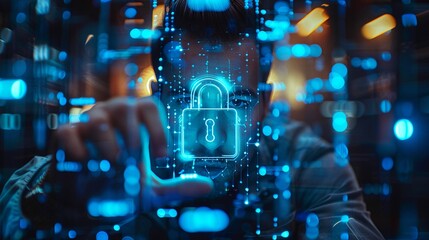 Naklejka premium Industry leader safeguards digital information with a touch-sensitive padlock