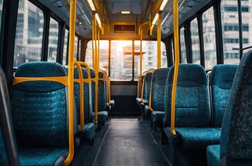 Urban Modern City Bus Interior Comfortable Seating and Bright Lighting 