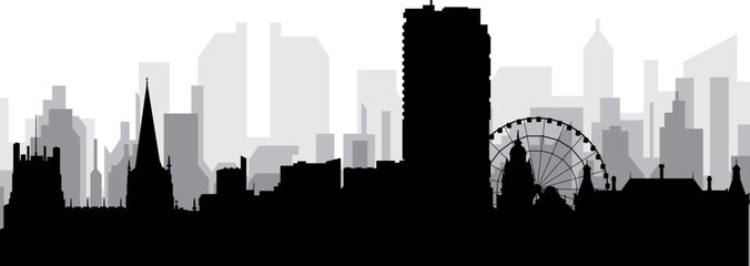 Black cityscape skyline panorama with gray misty city buildings background of SHEFFIELD, UNITED KINGDOM