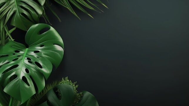 Monstera plant decoration with free space for text. Negative space. Nature background. Generative AI