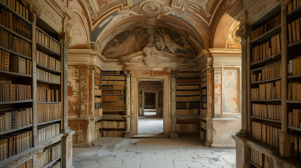 Reading nooks and study areas in ancient libraries background