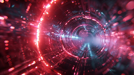 Tube with light patterns, resembling digital data flow.