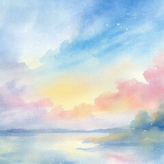 Watercolor Sky: A gentle, watercolor wash representing a serene sky.