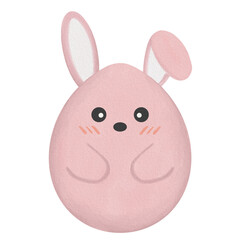 Watercolor cute happy pink bunny easter egg