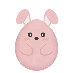 Watercolor cute happy pink bunny easter egg