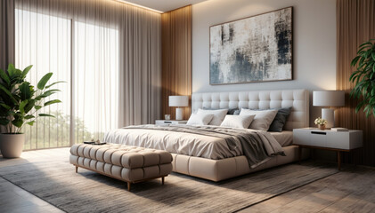 Luxury bedroom interior design, 3d render illustration mock up