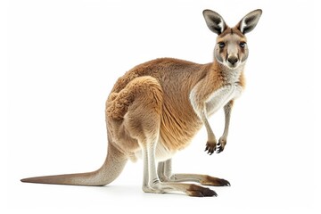 Naklejka na ściany i meble Majestic kangaroo standing tall on hind legs against a white background in a bold display