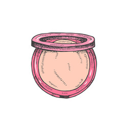 Hand drawn powder for face in sketch style.  engraving cosmetics. Vector makeup illustration