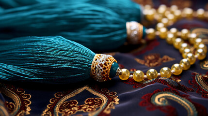 Islamic prayer rug with a close-up of an Islamic.