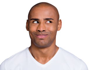 Close-up portrait of nice handsome attractive cheerful cheery foxy guy wearing white shirt looking aside plan isolated over gray pastel background