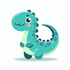 Illustration of cute blue dinosaur smiling. flat and minimalist. Cartoon style