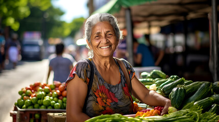 woman fruit vegetables flour at a street market with fruit