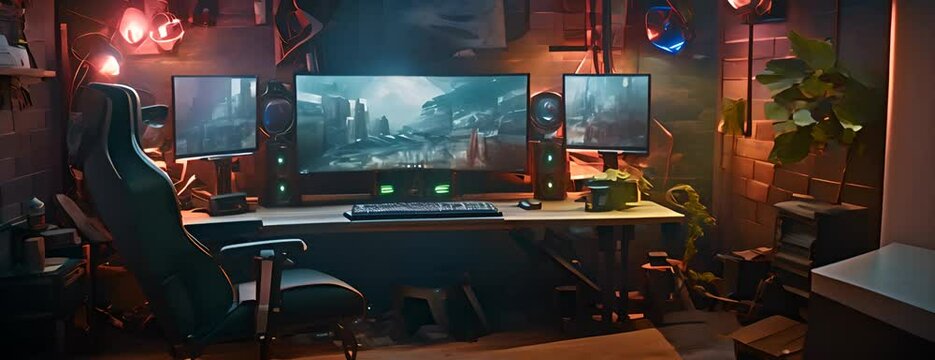 Gamer setup computer and gamer chair 4K Video