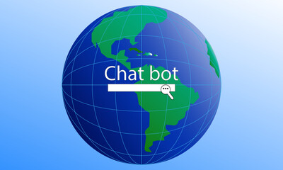 Global chat bot concept with Earth graphic and search bar.

