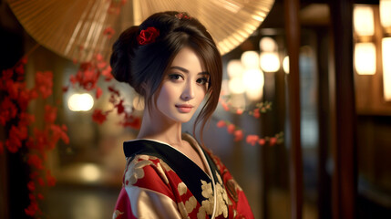 Obraz premium woman in a kimono traditional Japanese female entertainer portrait of a woman in a dress 