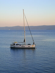Sailboat moored at the coast of Brac, Croatia.