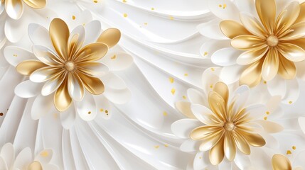 Swirling white flowers with golden accents, creating a luxurious effect, suitable for upscale design projects or sophisticated branding.