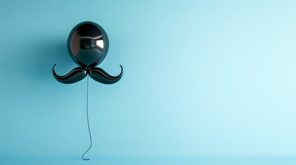 un ballon en forme de moustache, sur fond bleu, avec espace vide sur le côté pour la fête des pères