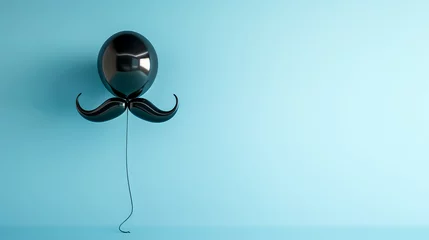 Foto op Canvas un ballon en forme de moustache, sur fond bleu, avec espace vide sur le côté pour la fête des pères © Fox_Dsign