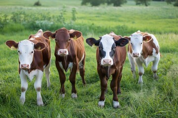 Fototapeta na wymiar group of cows on a farm on a green field