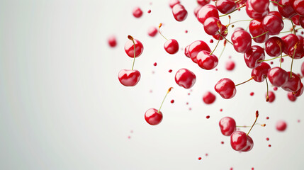 cherries in the air isolated on white background	