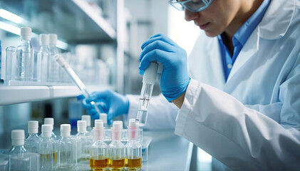 close up of a female researcher carrying out scientific research in a lab