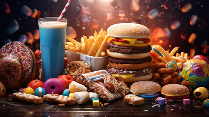 Junk food concept: Unhealthy food background.