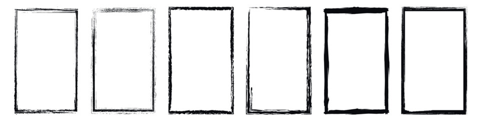 Grunge square and rectangle frames. Ink empty black boxes set. Rectangle borders collections.